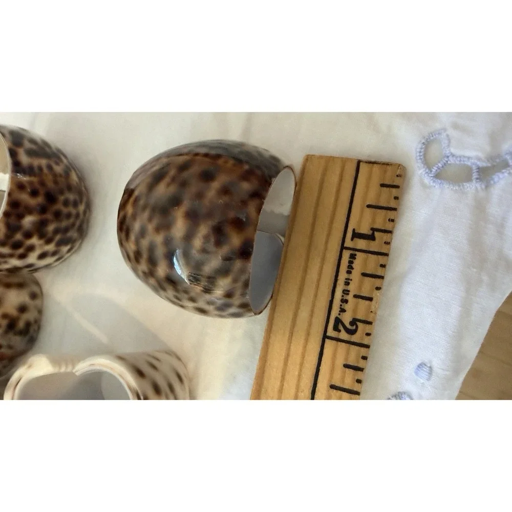 Vintage Tiger Cowrie Shell Napkin Rings Set Of 6 Coastal Beach Table Decor